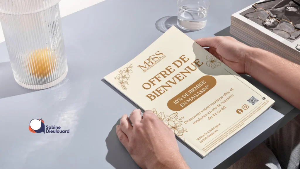 Flyer publicitaire pour entreprise locale à Soissons posé sur une table